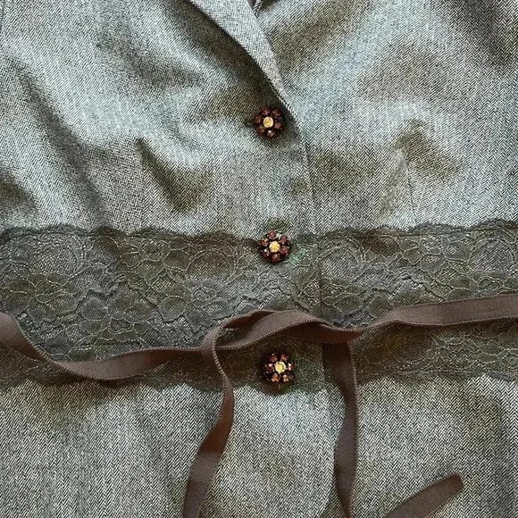 Alain Manoukian French Designer Tweed Wool Blazer Lace Embellished Sz 14 - Picture 4 of 10